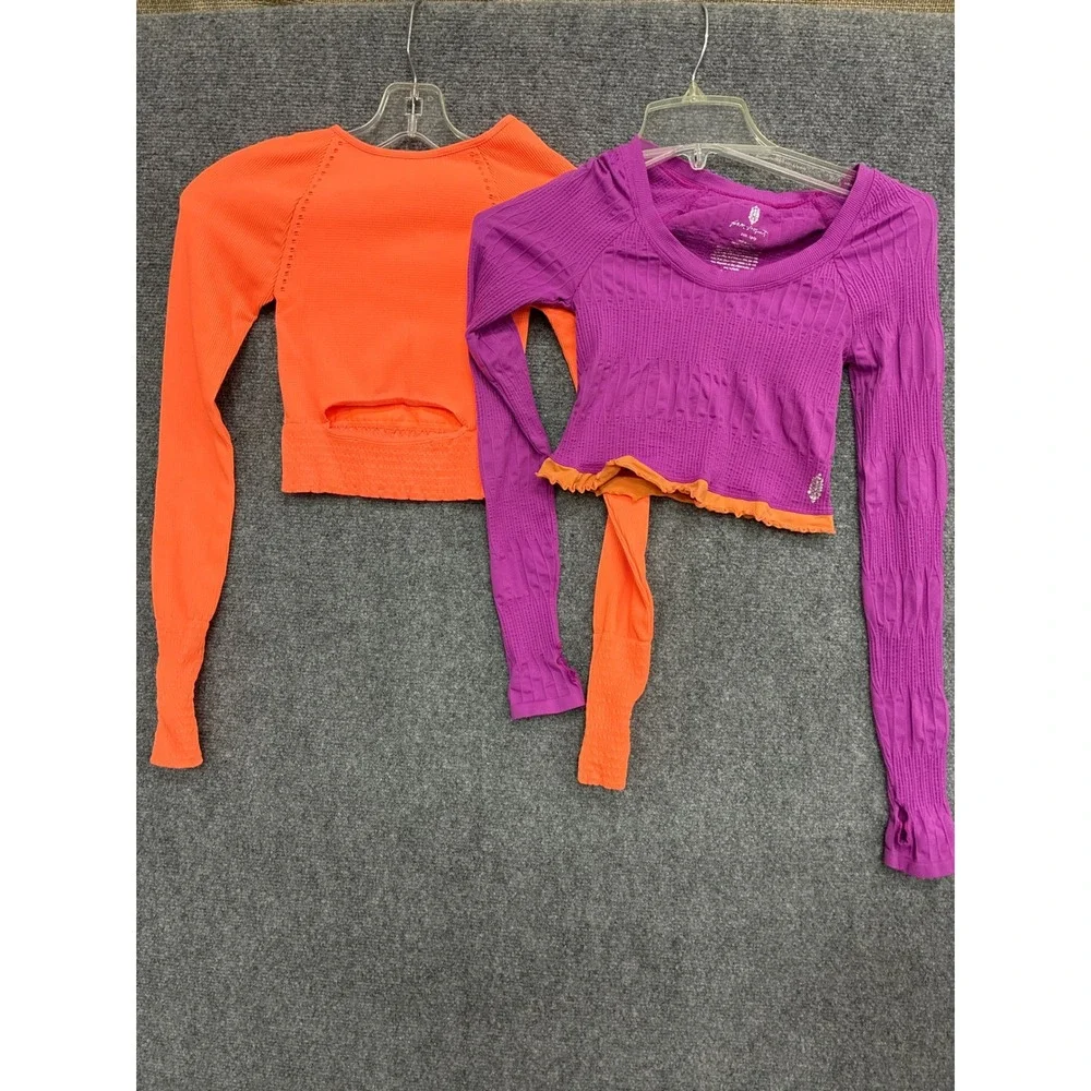 Free People FP Movement Lot of 2 Seamless Crop Tops Orange Purple XS/S